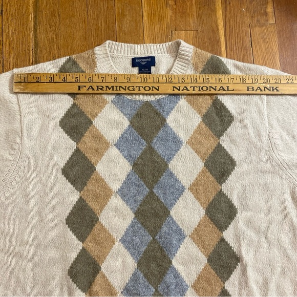 Dockers Wool Sweater Men's Size XL* Tan Multicolor Argyle Casual Crew Neck - Picture 8 of 12